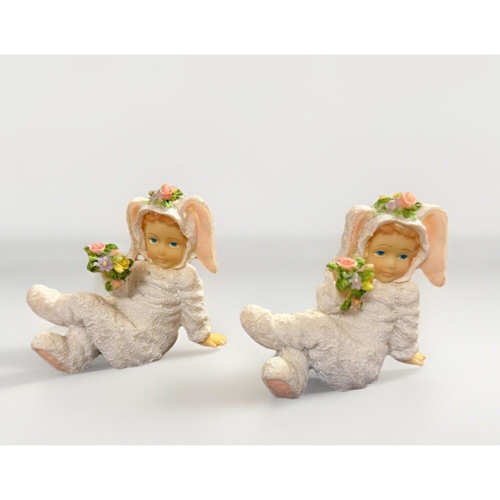 VINTAGE K's COLLECTION Easter Figurine Set Of 2 Children In Bunny Suits 3284-39
